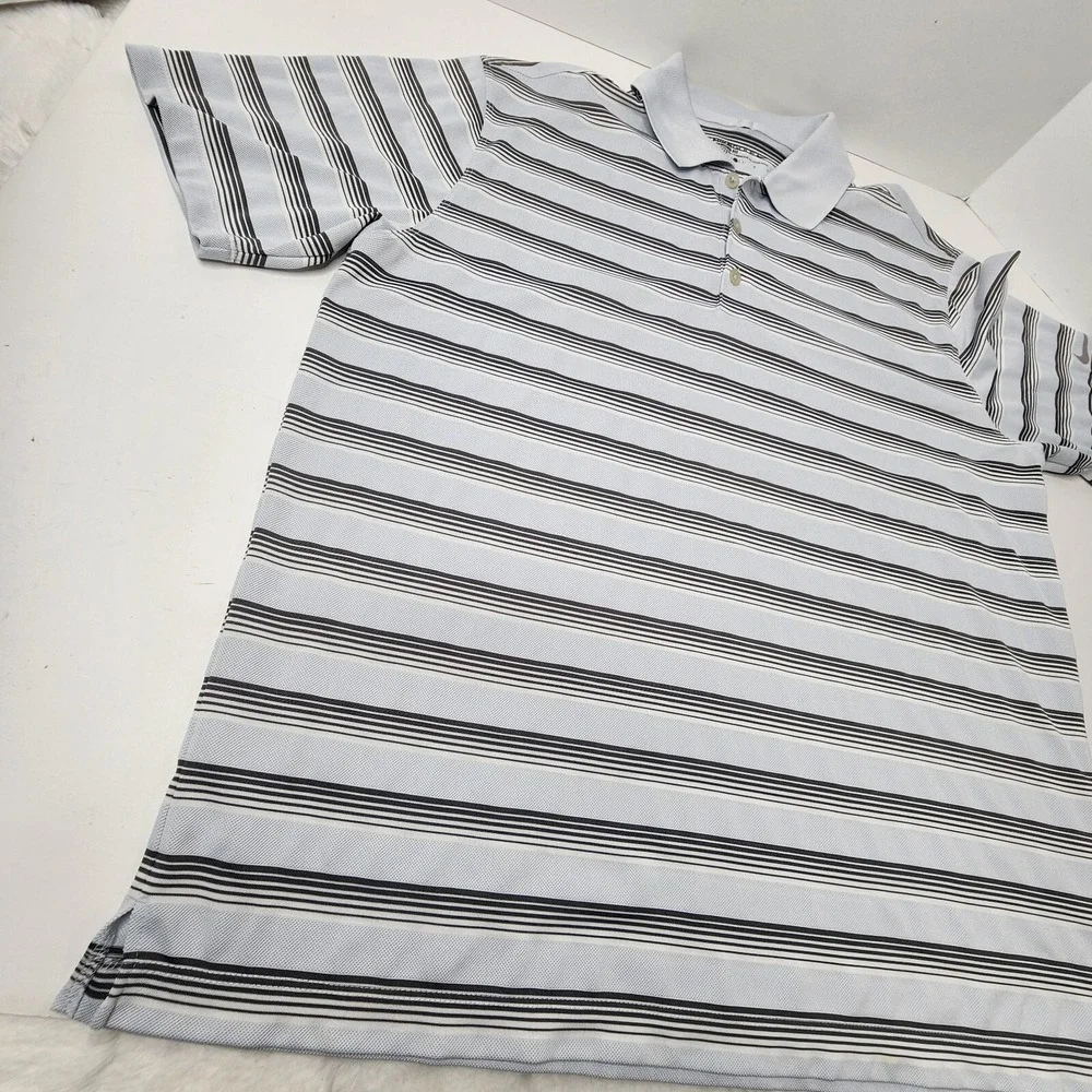 Nike Dri-FiT Standard Golf Polo Shirt Men's Large Striped light Blue Gray